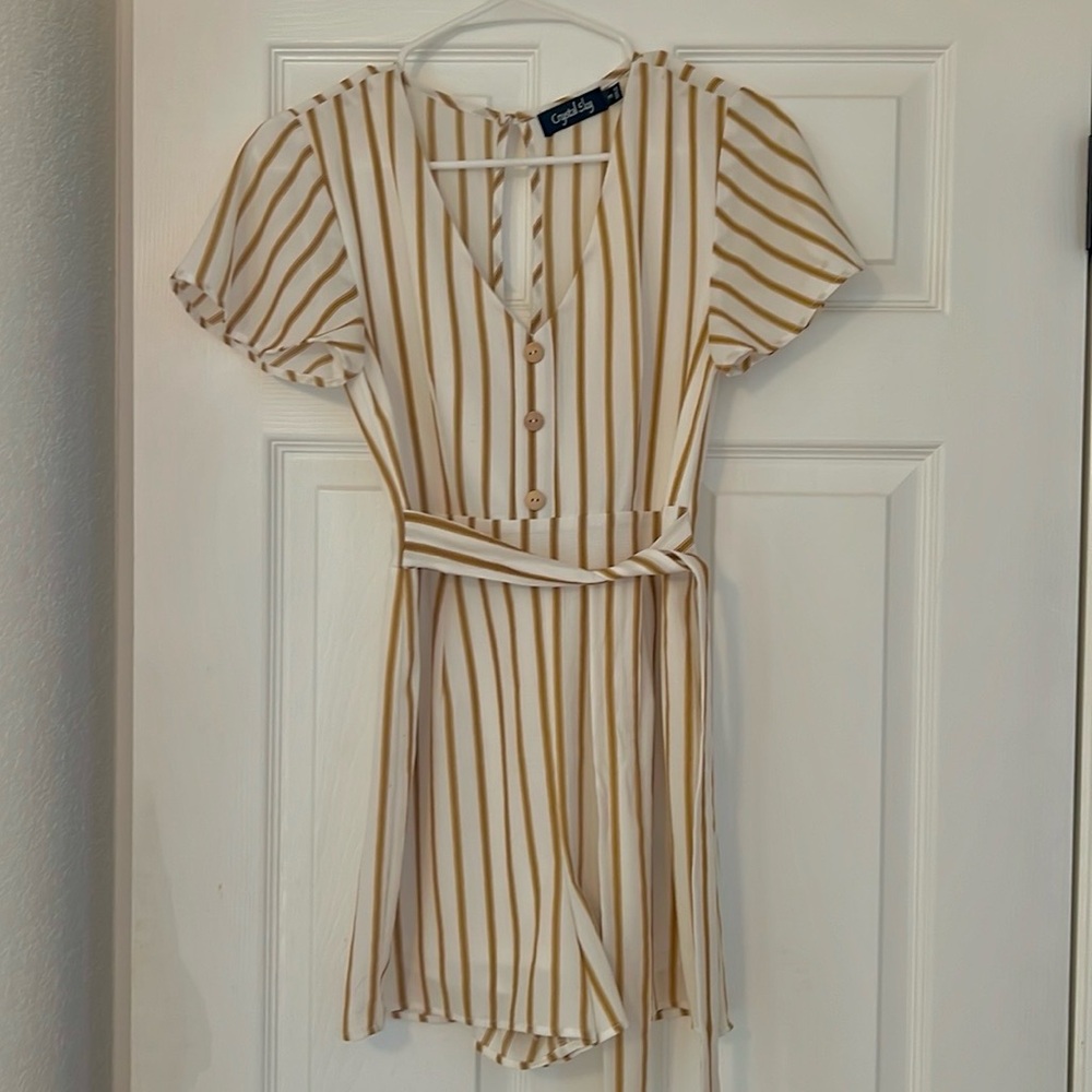Women’s White and Gold Striped Romper